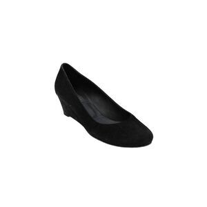 Viajiyu Womens Slip On Wedge Heel Round Toe Pumps Black Suede Size 38